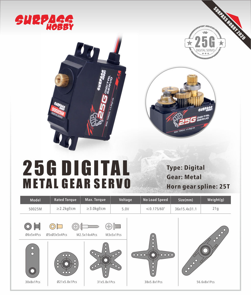 5 uds Surpass Hobby S0025M eng - Servo 9G reseña y precio